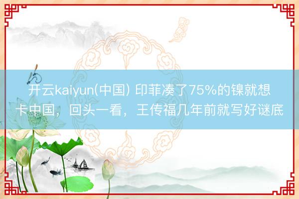 开云kaiyun(中国) 印菲凑了75%的镍就想卡中国，回头一看，王传福几年前就写好谜底