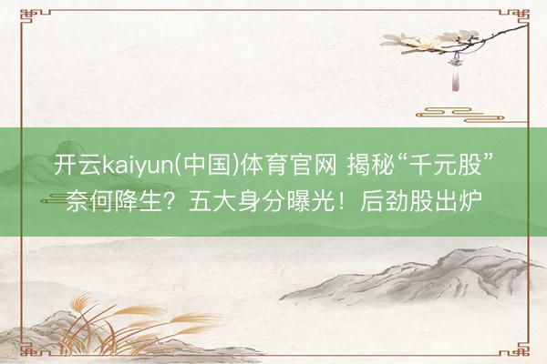 开云kaiyun(中国)体育官网 揭秘“千元股”奈何降生？五大身分曝光！后劲股出炉