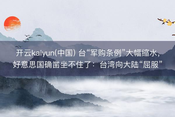 开云kaiyun(中国) 台“军购条例”大幅缩水，好意思国确凿坐不住了：台湾向大陆“屈服”