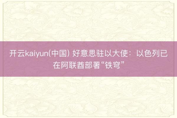 开云kaiyun(中国) 好意思驻以大使：以色列已在阿联酋部署“铁穹”
