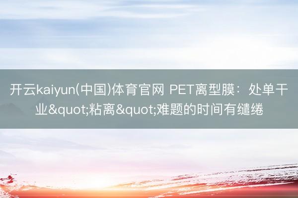 开云kaiyun(中国)体育官网 PET离型膜：处单干业"粘离"难题的时间有缱绻